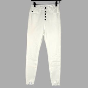 New KANCAN Size 3/25 Button Fly High Rise Denim Jeans White Skinny Stretch‎